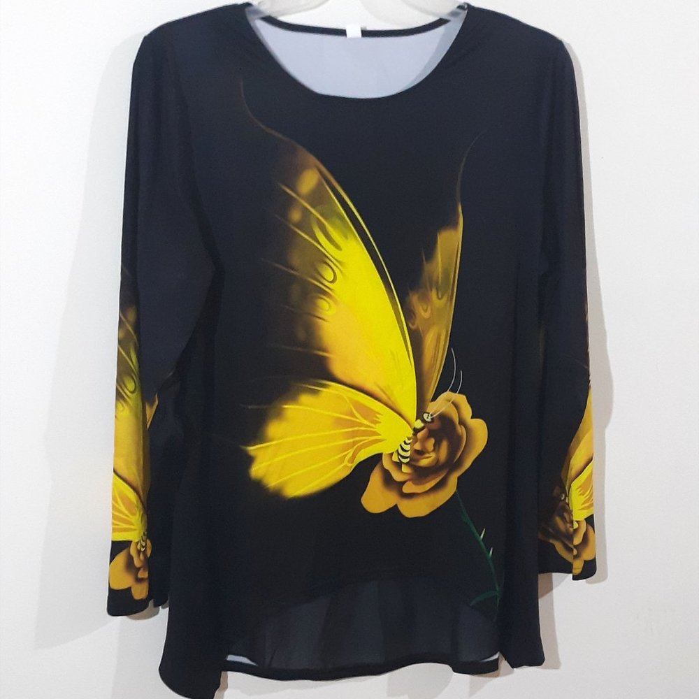Plus Size Top - Black Butterfly & Rose Tunic NEW